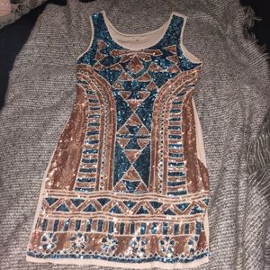Gold Turquoise Sequin Dress